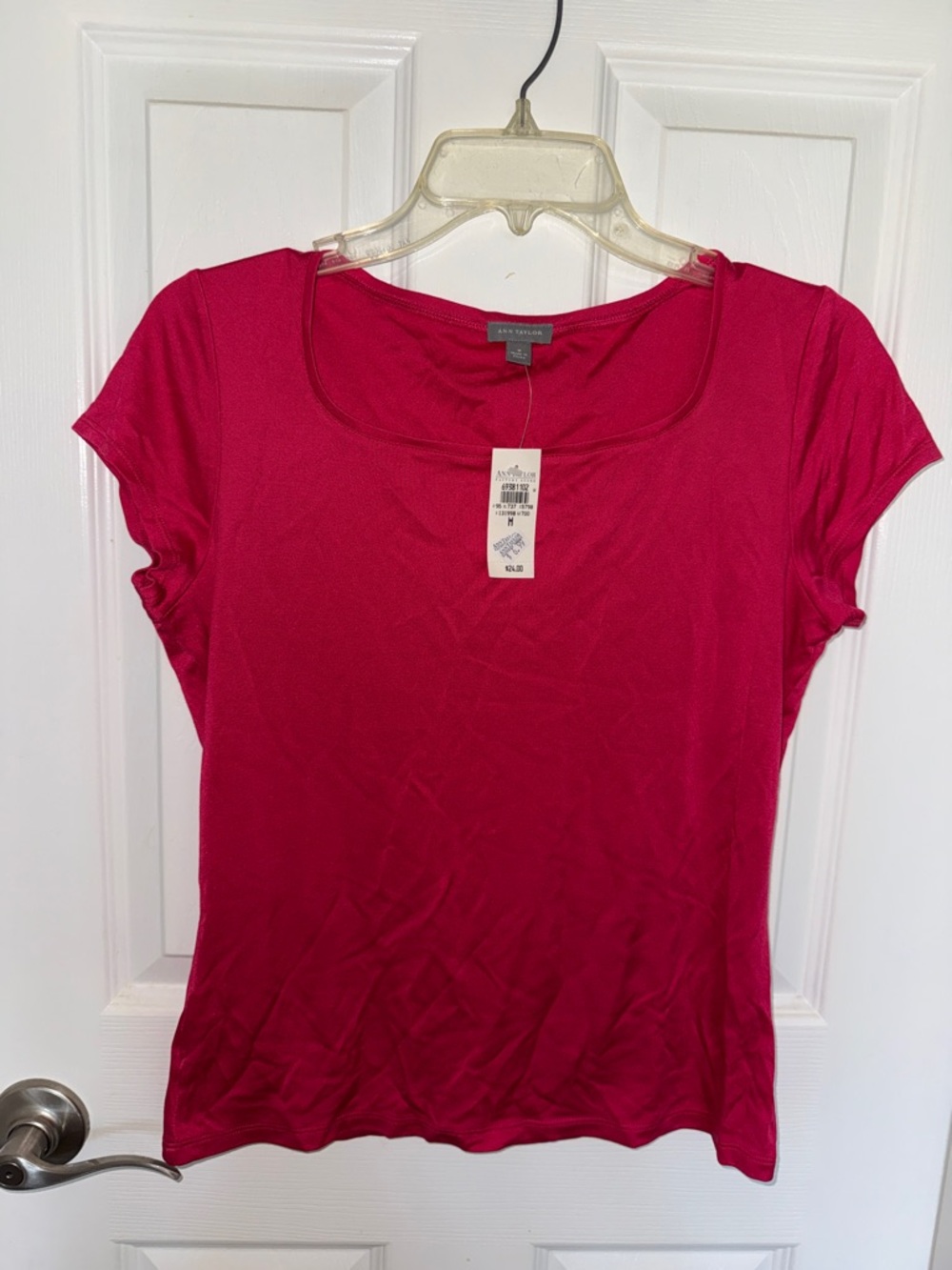 Ann Taylor Scoop Neck Short Sleeve Top - Berry